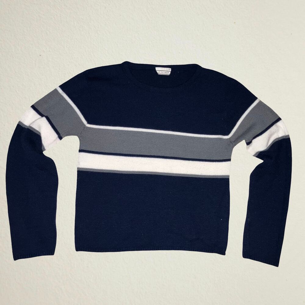 Vintage 90s navy and gray striped colorblock sweater, indie grunge preppy